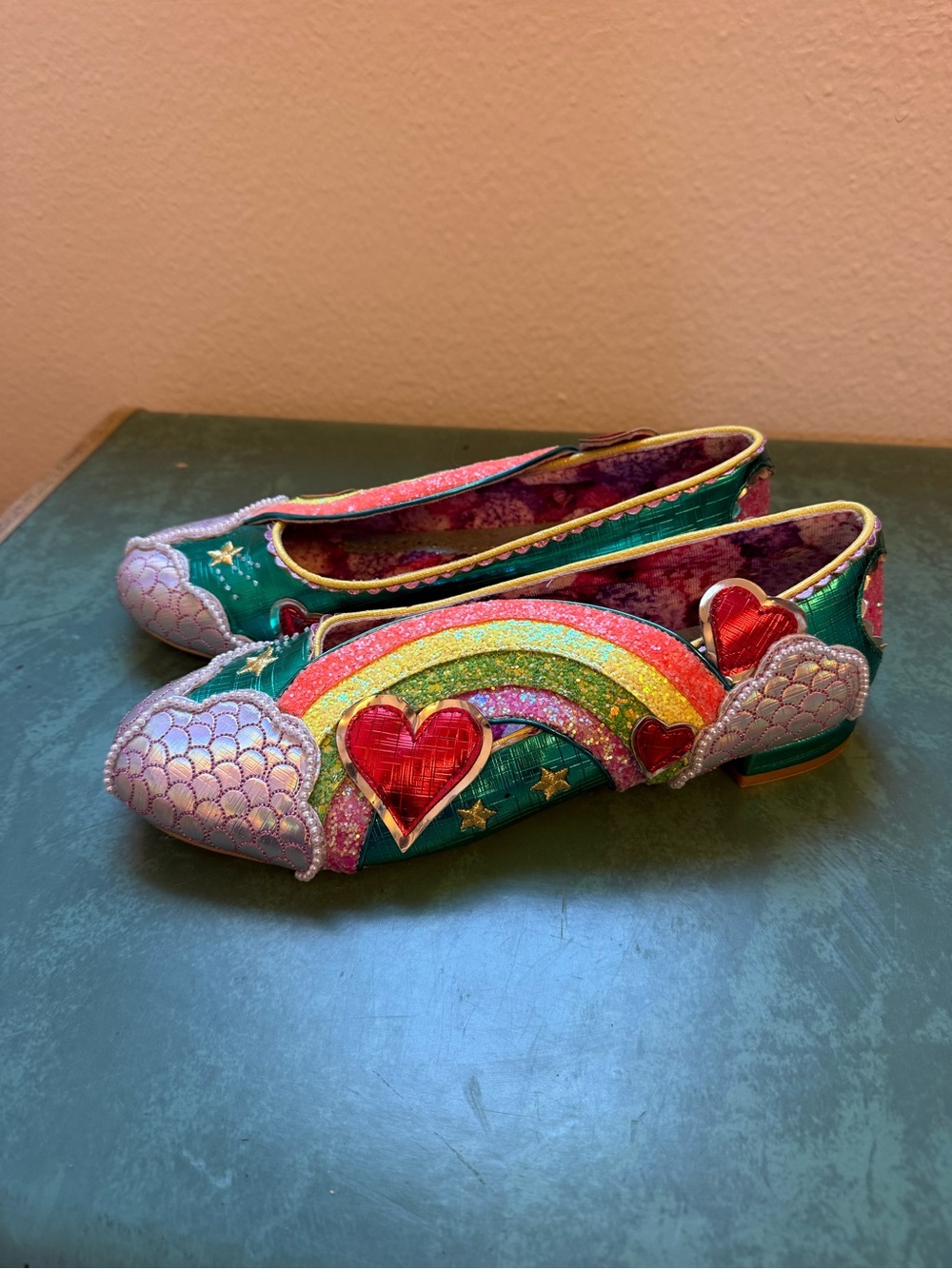 Irregular Choice Whimsical Rainbow Heart Embellished Women's Flats - Picture 2 of 8